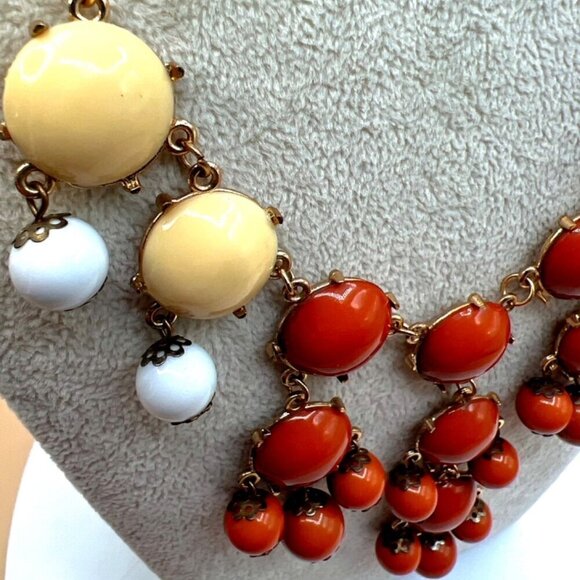 Vintage Boho Statement Necklace With Yellow Orange & White Beads.  C17 - Picture 9 of 11
